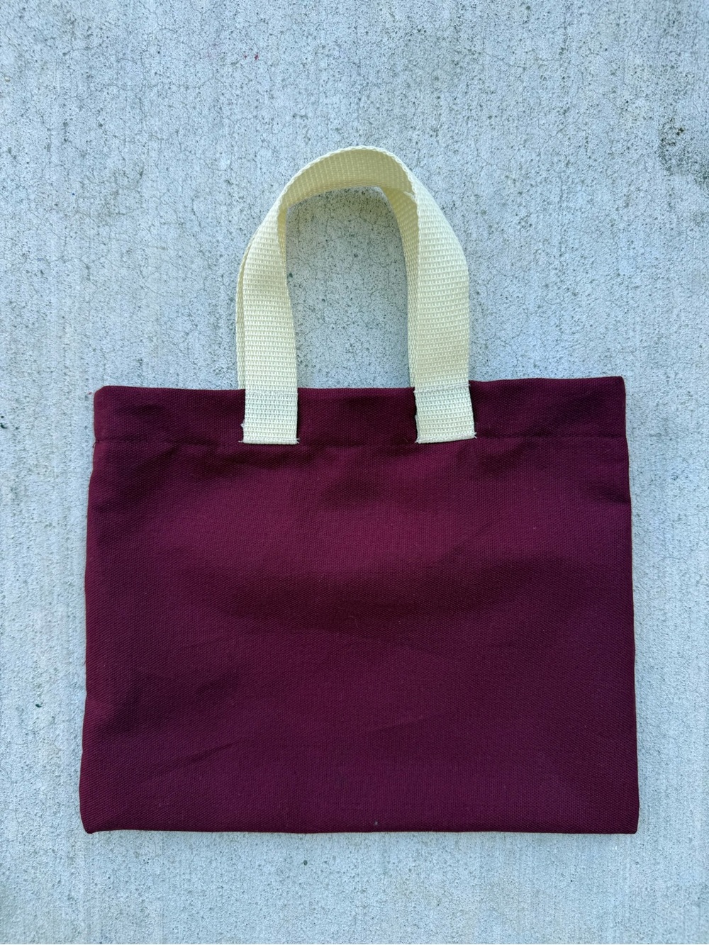 Mini Canvas Tote Bag in Burgundy with Cream Handles